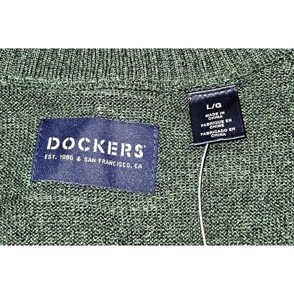 NWT Dockers Men's Argyle Green Gray White Cotton Quarter-Zip Sweater Sz L 2263 - Picture 6 of 8